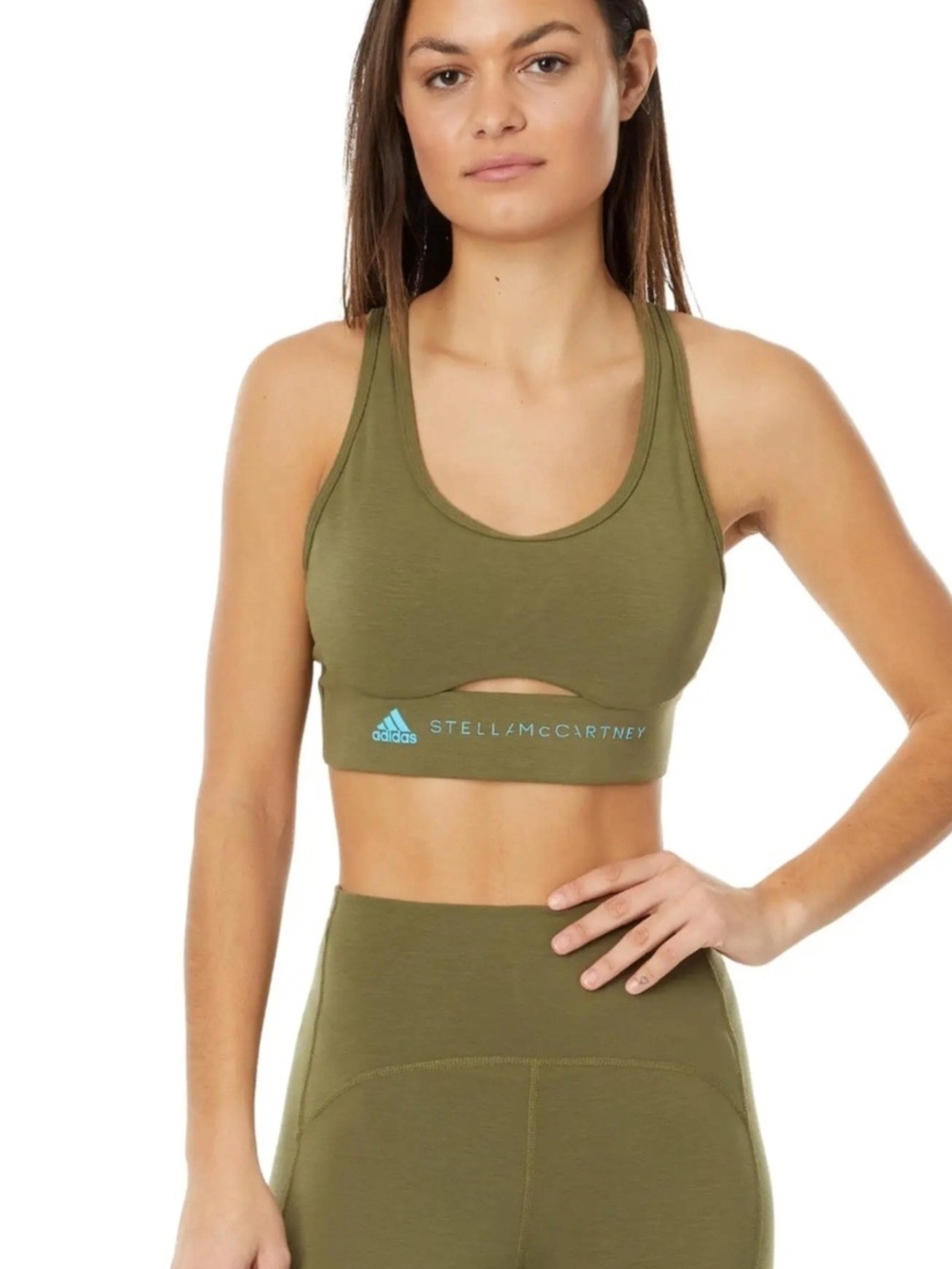 Adidas by Stella McCartney Olive Strappy Racerback Sports Bra Medium